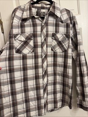 Reclaimed Vintage Brown and Cream Plaid Button-Down Shirt